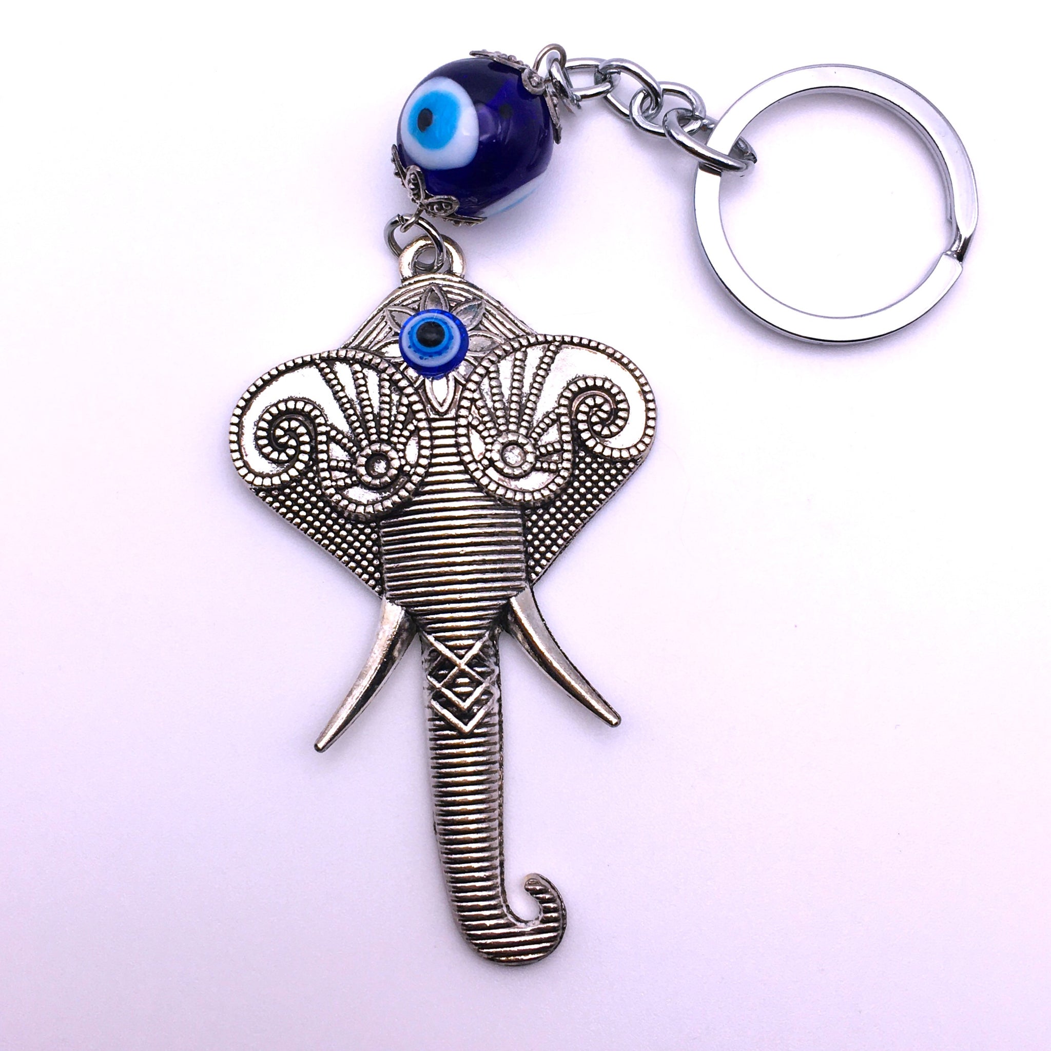 Lucky Evil Eye Elephant Head Keychain Protection Amulet Key Holder