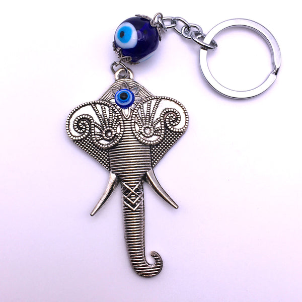 Lucky Evil Eye Elephant Head Keychain Protection Amulet Key Holder