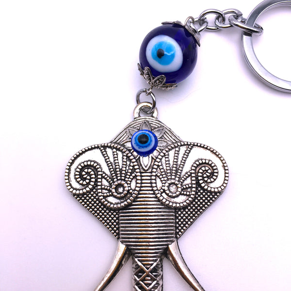 Lucky Evil Eye Elephant Head Keychain Protection Amulet Key Holder
