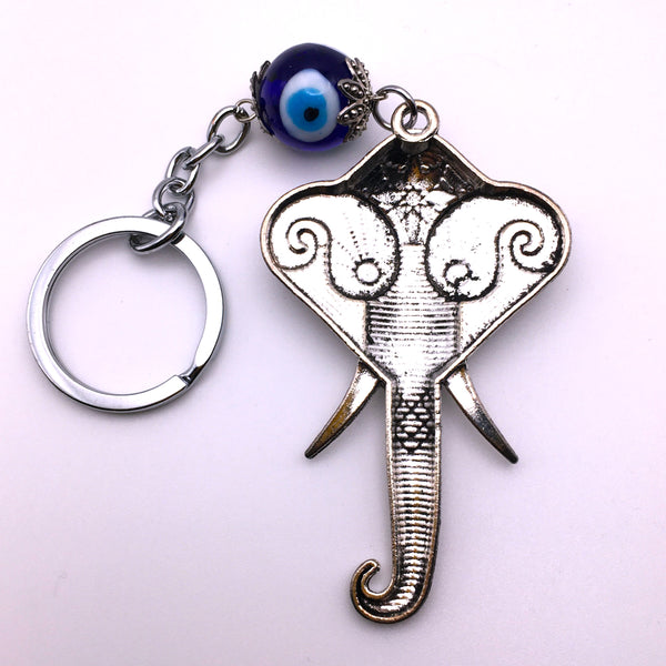 Lucky Evil Eye Elephant Head Keychain Protection Amulet Key Holder