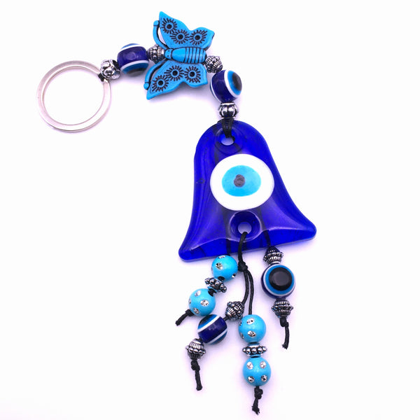 Butterfly Bell Evil Eye Keychain Protection Amulet Key Holder