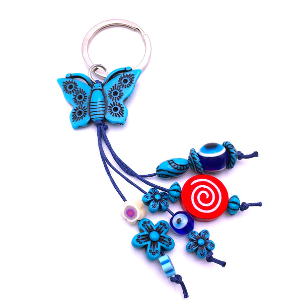 Butterfly Evil Eye Keychain Protection Amulet Key Holder