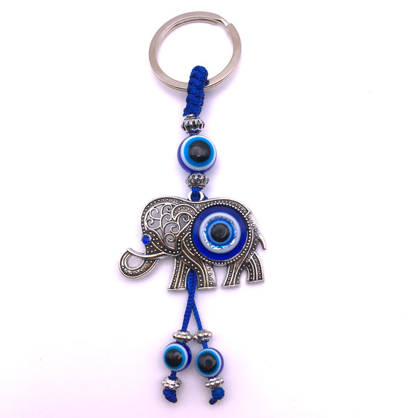 Lucky Evil Eye Elephant Keychain Protection Amulet Key Holder
