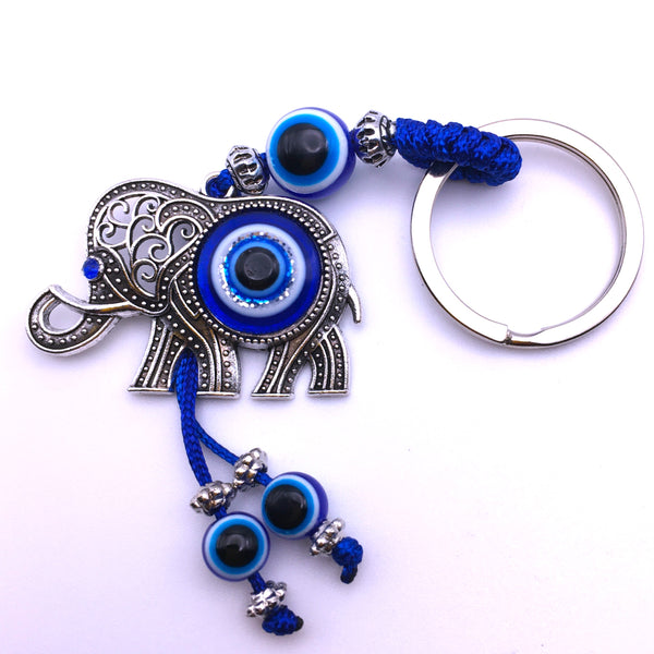 Lucky Evil Eye Elephant Keychain Protection Amulet Key Holder
