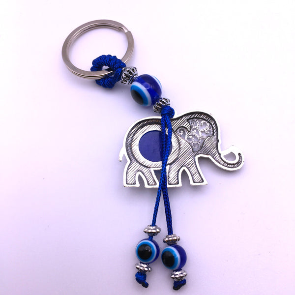 Lucky Evil Eye Elephant Keychain Protection Amulet Key Holder