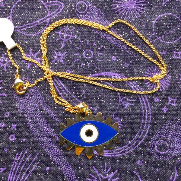 Blue enamel Evil Eye Pendant gold plated Necklace