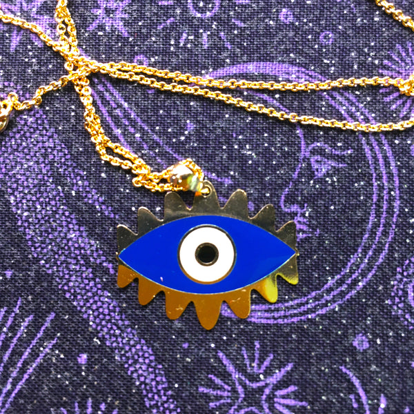 Blue enamel Evil Eye Pendant gold plated Necklace