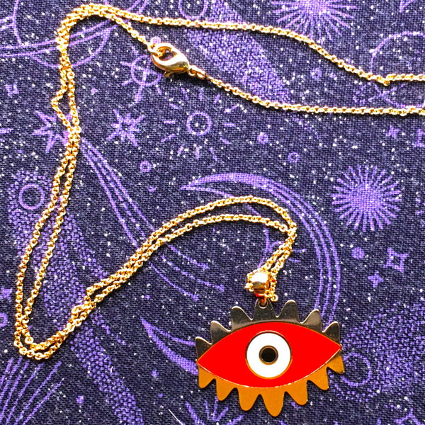 Red enamel Evil Eye Pendant gold plated Necklace