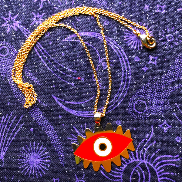Red enamel Evil Eye Pendant gold plated Necklace