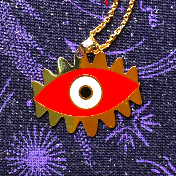 Red enamel Evil Eye Pendant gold plated Necklace