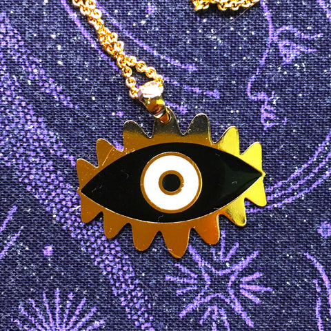 Black enamel Evil Eye Pendant gold plated Necklace
