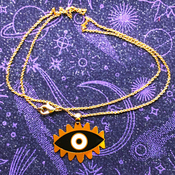Black enamel Evil Eye Pendant gold plated Necklace