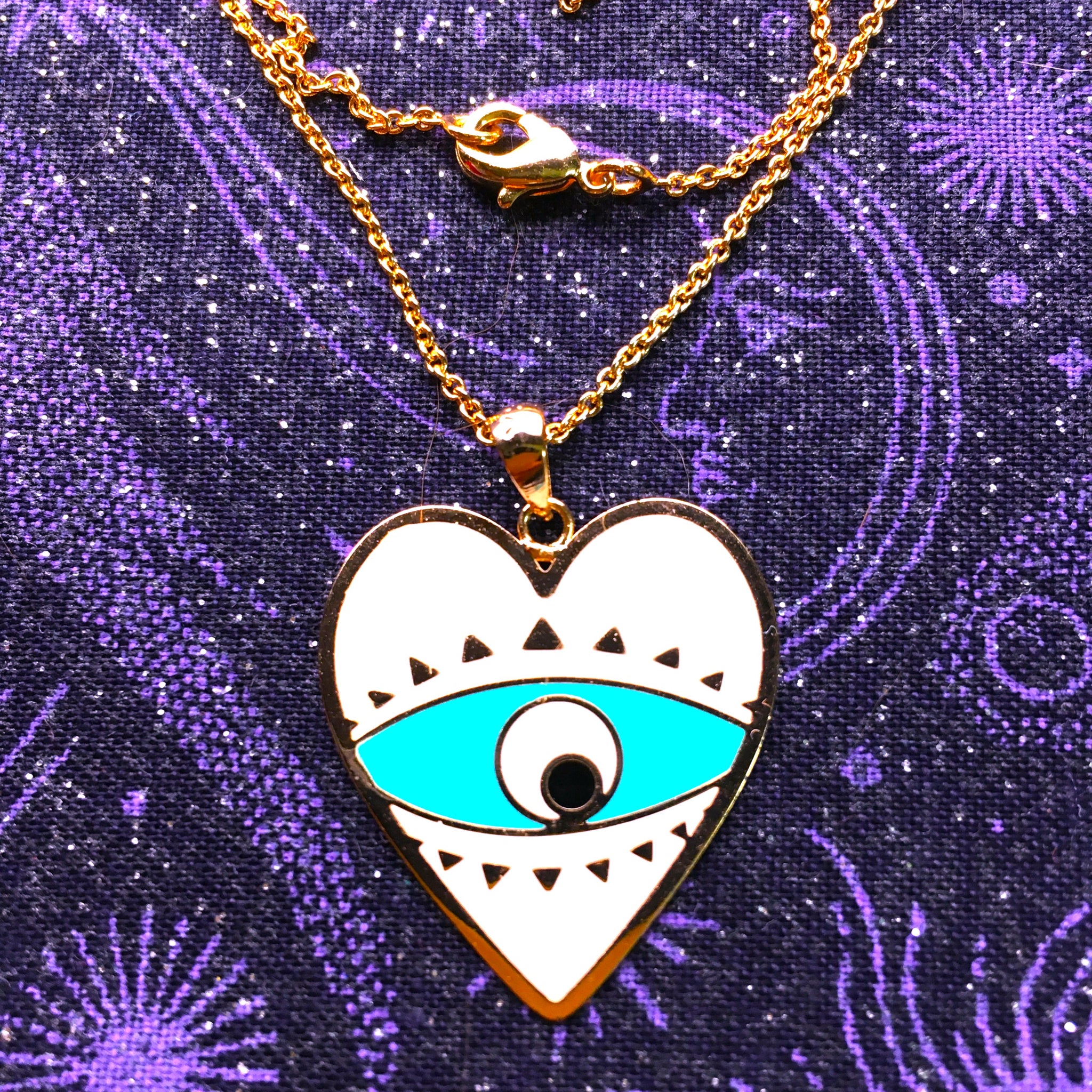 Heart White enamel Evil Eye Pendant gold plated Necklace