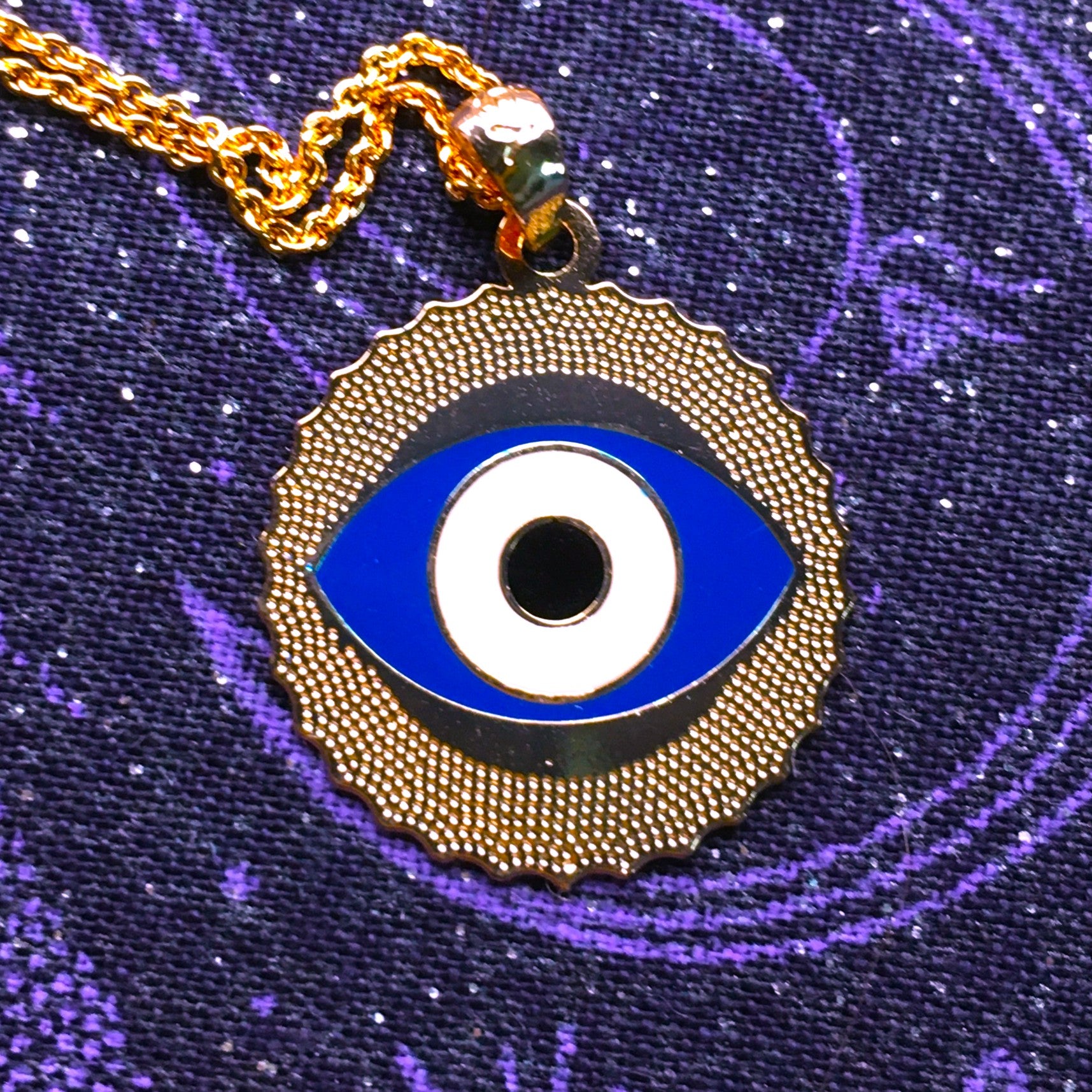 Dark Blue enamel Evil Eye Pendant gold plated Necklace