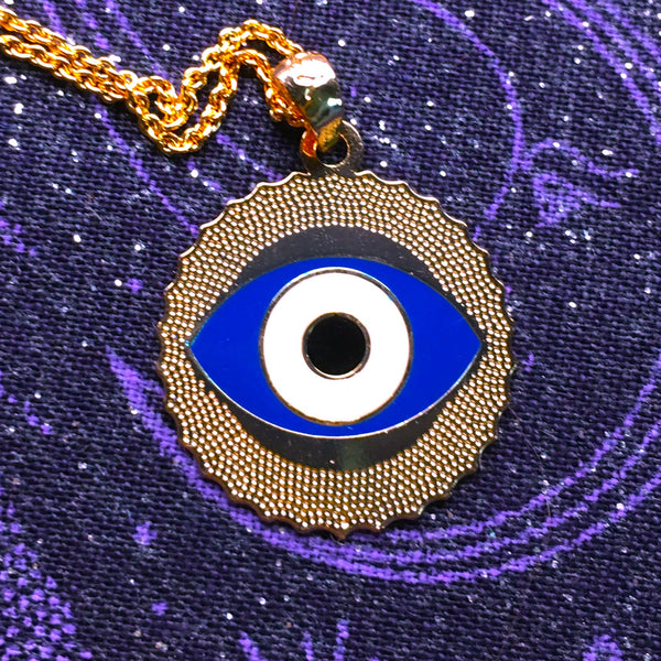 Dark Blue enamel Evil Eye Pendant gold plated Necklace