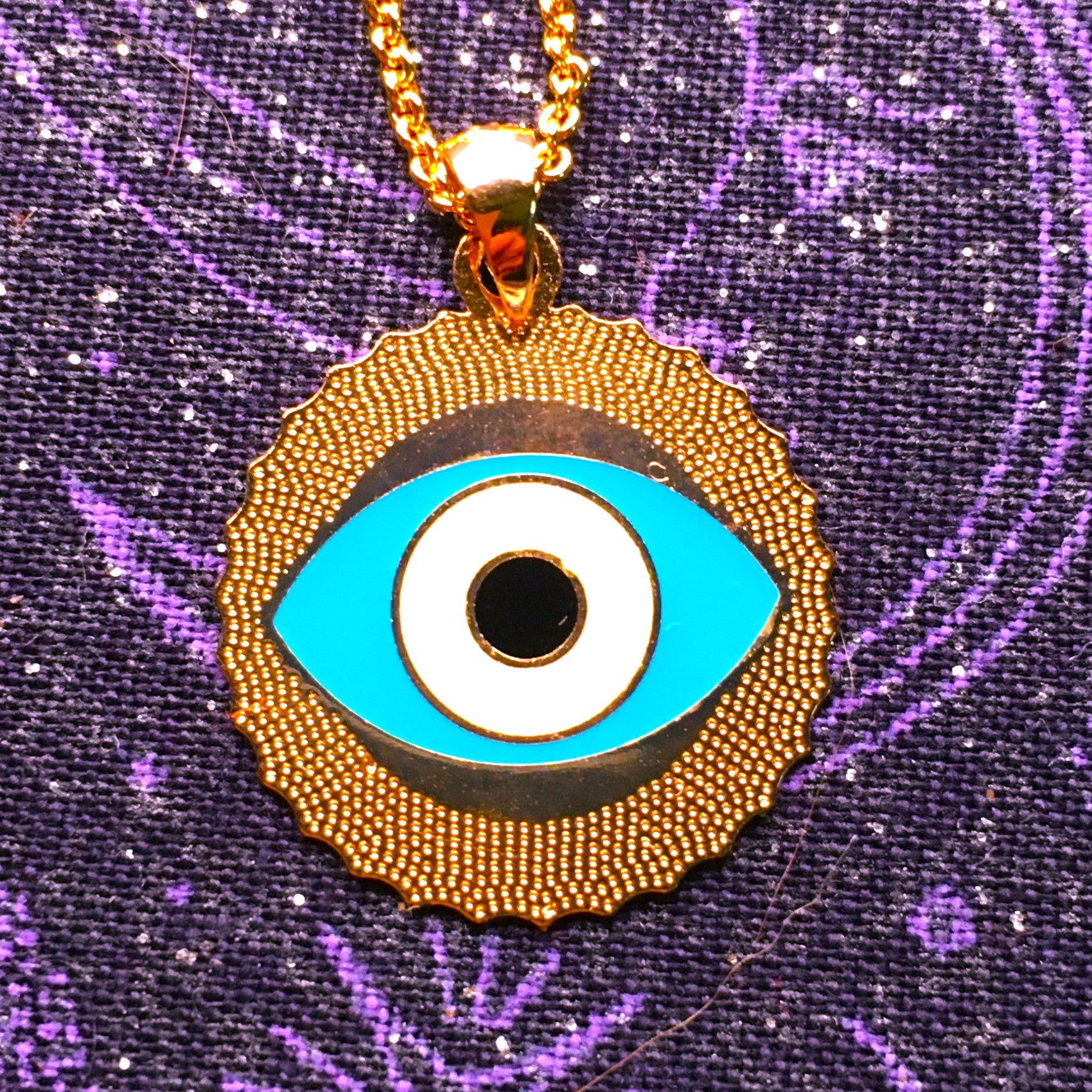 Light Blue enamel Evil Eye Pendant gold plated Necklace