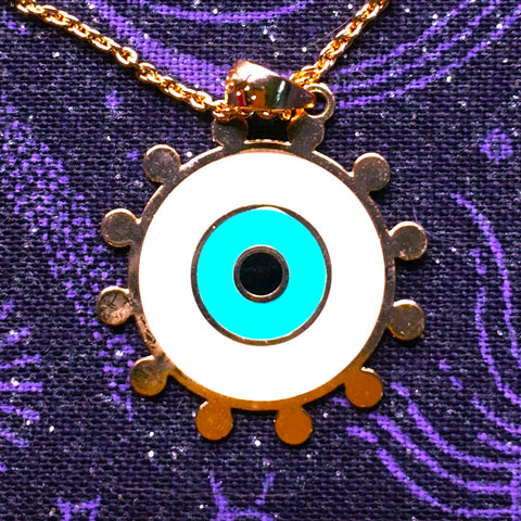 Light Blue & White enamel Evil Eye Pendant gold plated Necklace