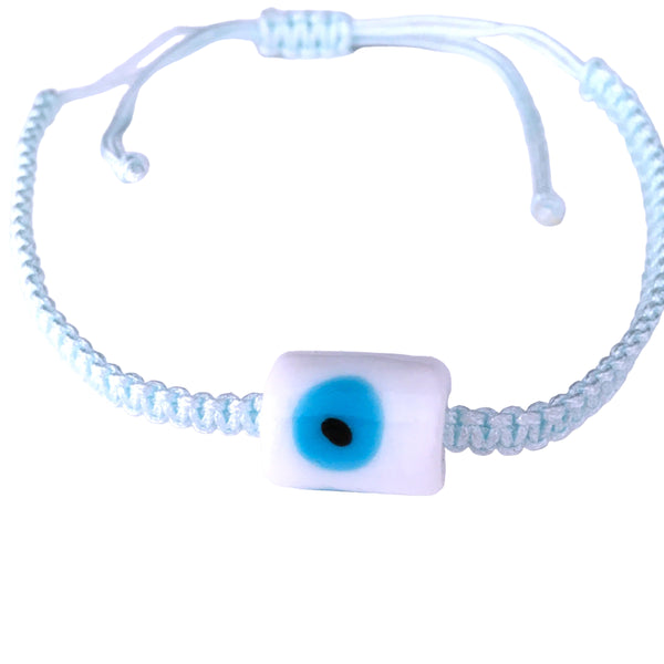Evil Eye Protection Bracelet light blue Macrame String