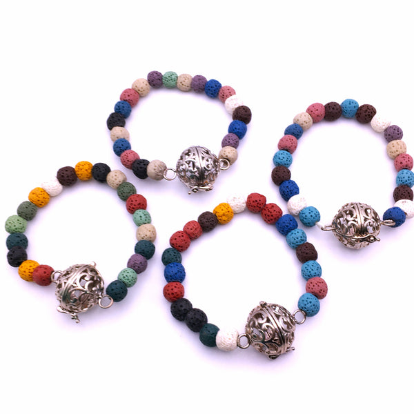 Memento locket multicolor Lava Stone beads
