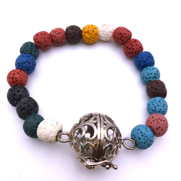 Memento locket multicolor Lava Stone beads