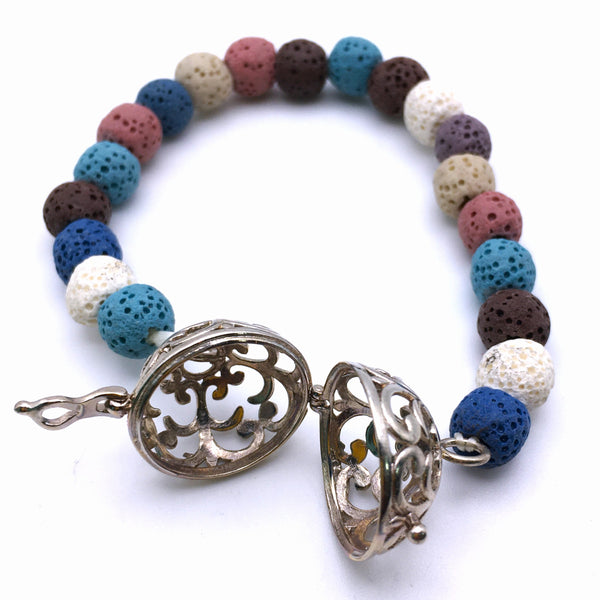 Memento locket multicolor Lava Stone beads