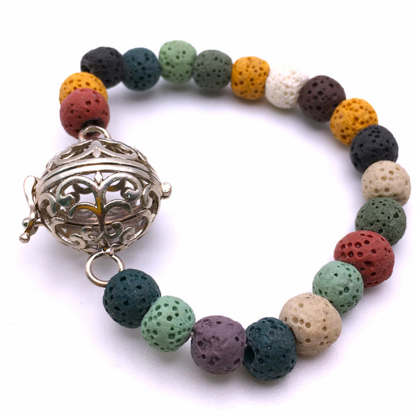 Memento locket multicolor Lava Stone beads