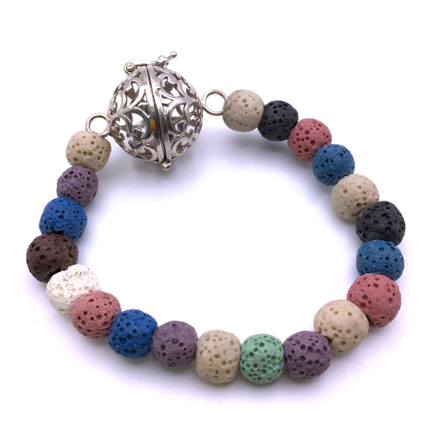 Memento locket multicolor Lava Stone beads