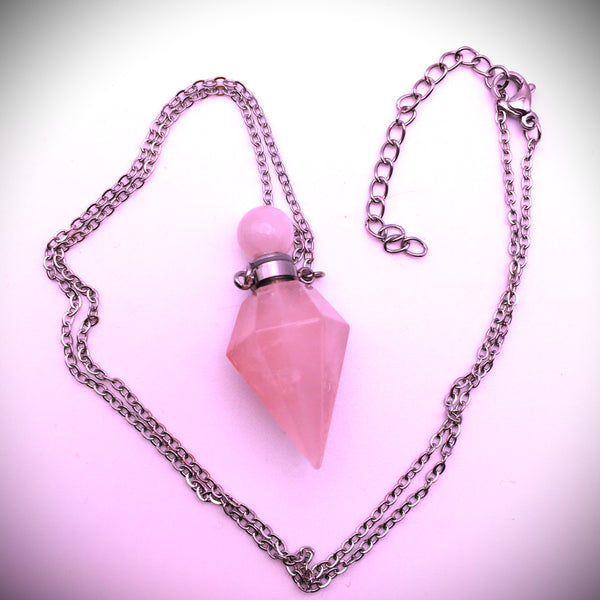 Rose Quartz Essential Oil Perfume Bottle Pendant Pendulum Necklace