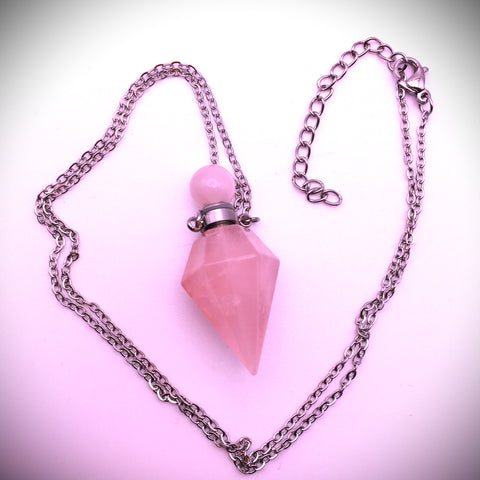 Rose Quartz Essential Oil Perfume Bottle Pendant Pendulum Necklace