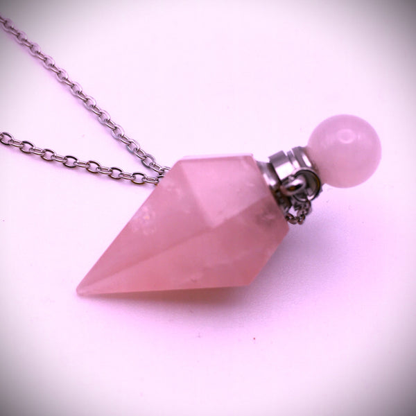 Rose Quartz Essential Oil Perfume Bottle Pendant Pendulum Necklace