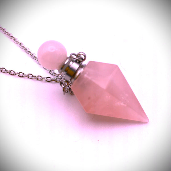 Rose Quartz Essential Oil Perfume Bottle Pendant Pendulum Necklace