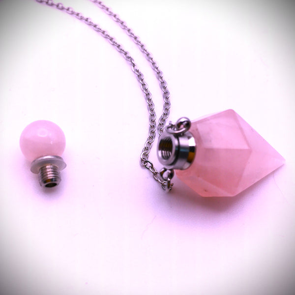 Rose Quartz Essential Oil Perfume Bottle Pendant Pendulum Necklace