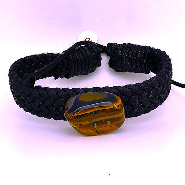Tiger Eye Black braided men's bracelet