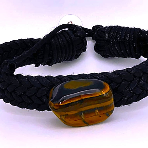 Tiger Eye Black braided men's bracelet