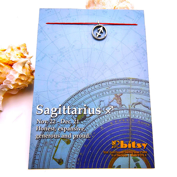 Bitsy Zodiac Sagittarius Pendant Necklace Sterling Silver Plated
