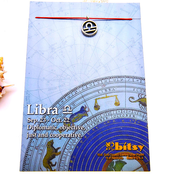 Bitsy Zodiac Libra Pendant Necklace Sterling Silver Plated
