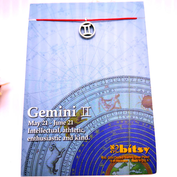 Bitsy Zodiac Gemini Pendant Necklace Sterling Silver Plated