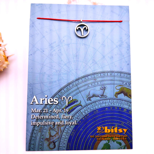 Bitsy Zodiac Aries Pendant Necklace Sterling Silver Plated