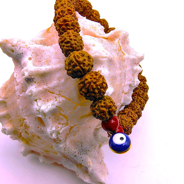 Rudraksha seed Beads Bracelet with Evil Eye Charm