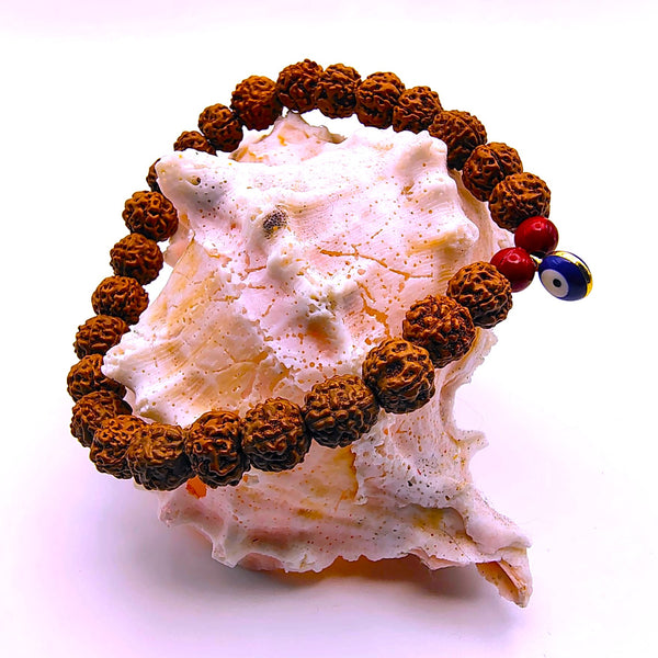 Rudraksha seed Beads Bracelet with Evil Eye Charm