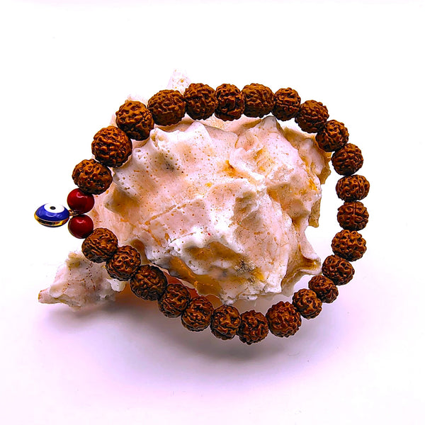 Rudraksha seed Beads Bracelet with Evil Eye Charm