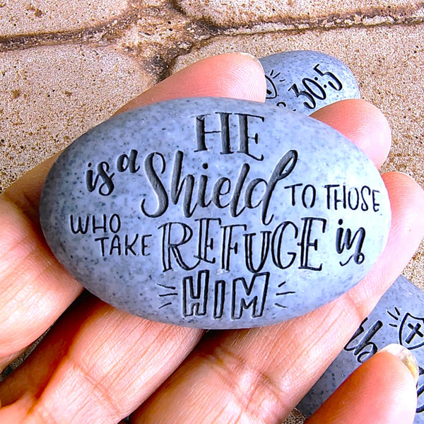 Angel Stone Proverbs Pocket Stone Proverbs 30:5 "He is a Shield to those Who take Refuge in Him"