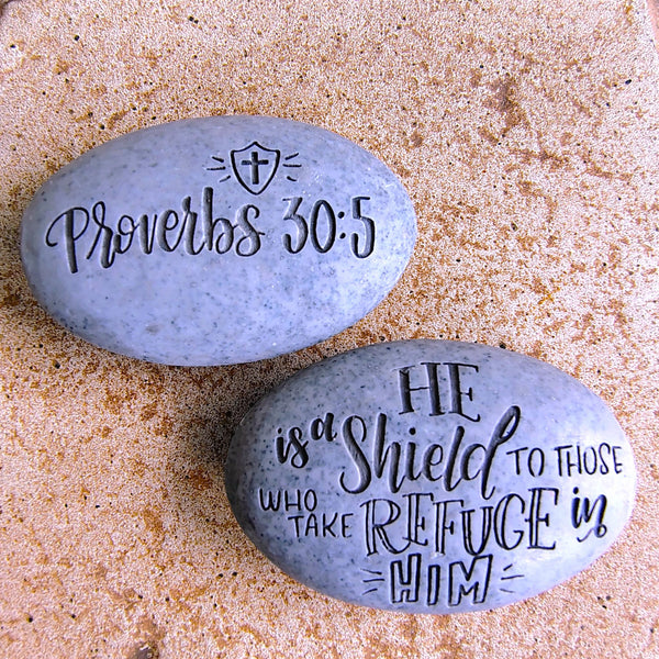 Angel Stone Proverbs Pocket Stone Proverbs 30:5 "He is a Shield to those Who take Refuge in Him"
