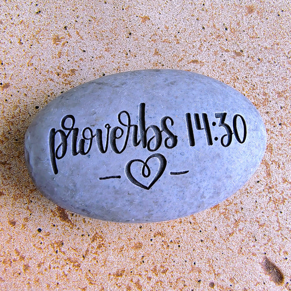 Angel Stone Proverbs Pocket Stone Proverbs 14:30 "A Heart at Peace Gives Life to the Body"
