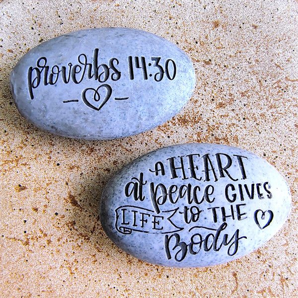 Angel Stone Proverbs Pocket Stone Proverbs 14:30 "A Heart at Peace Gives Life to the Body"