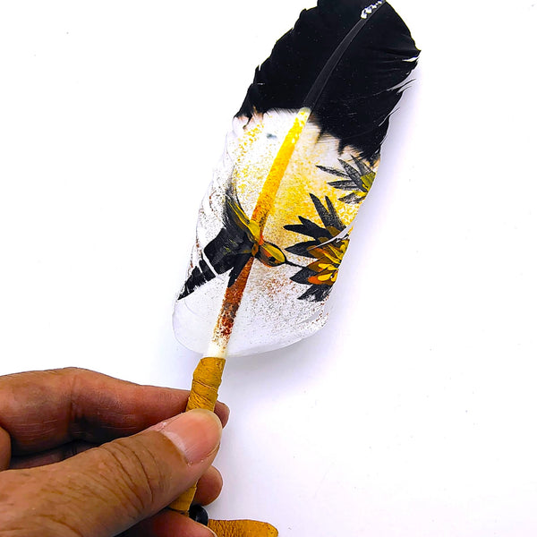 Feather Hand Painted Hummingbird Smudging White and Black