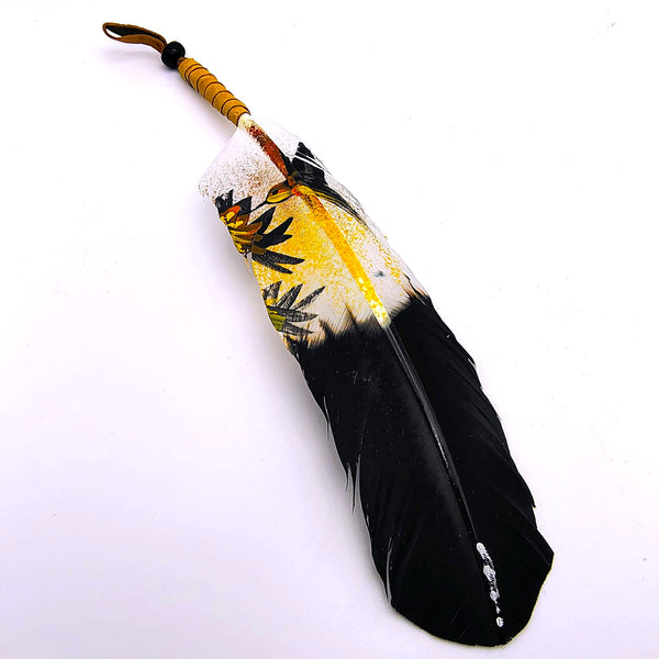 Feather Hand Painted Hummingbird Smudging White and Black