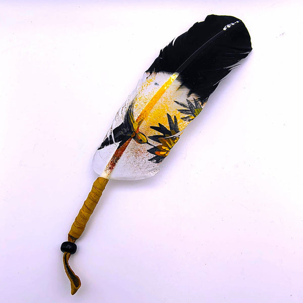 Feather Hand Painted Hummingbird Smudging White and Black