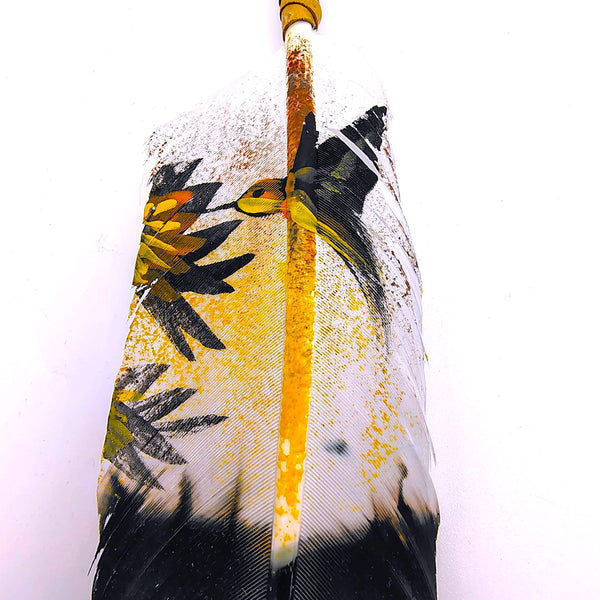 Feather Hand Painted Hummingbird Smudging White and Black
