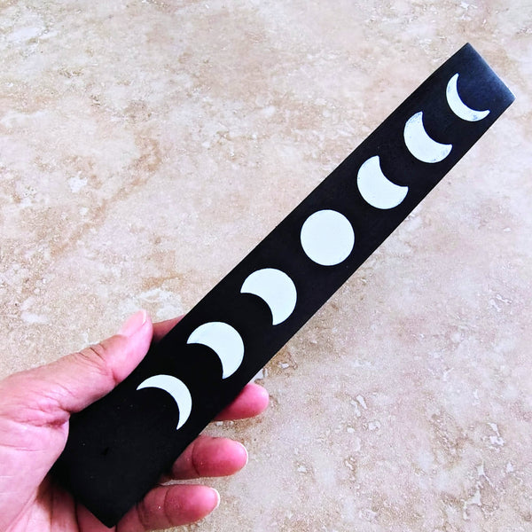 Moon Phase Black Wood Incense Stick Holder Ash Catcher